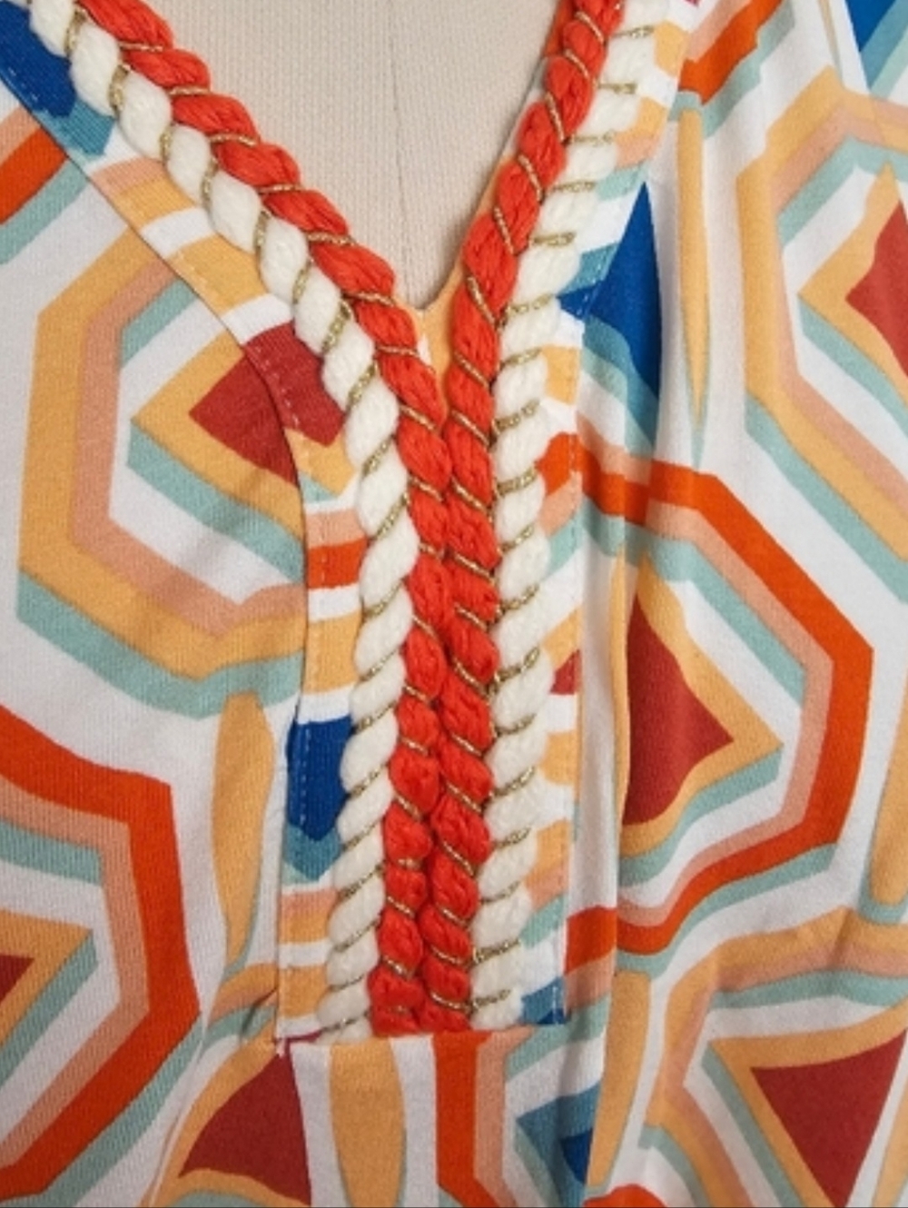 ESQUALO Geometric Print Top in Orange, Teal & Navy - Picture 2 of 4